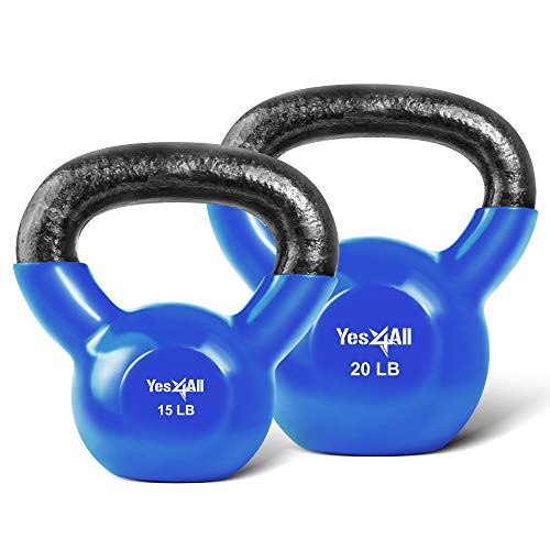 Yes4All Combo Vinyl Coated Kettlebell Weight Sets – Great for Full Body Workout and Strength Training – Vinyl Kettlebells 15 - 20 lbs