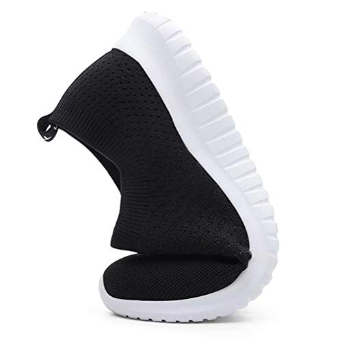 konhill Women's Walking Tennis Shoes - Lightweight Athletic Casual Gym Slip on Sneakers 9 US Black