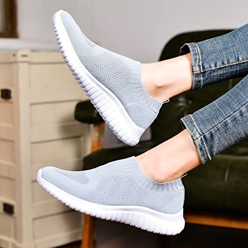 konhill Women's Walking Tennis Shoes - Lightweight Athletic Casual Gym Slip on Sneakers 8.5 US L.Gray