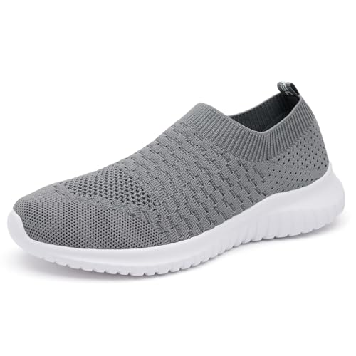 konhill Women's Walking Tennis Shoes - Lightweight Athletic Casual Gym Slip on Sneakers 13 US Dark Grey