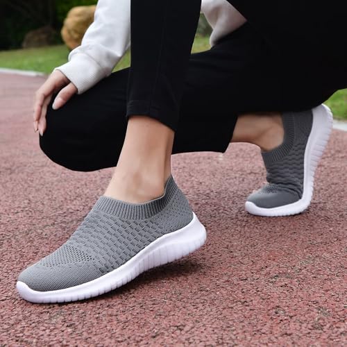 konhill Women's Walking Tennis Shoes - Lightweight Athletic Casual Gym Slip on Sneakers 13 US Dark Grey