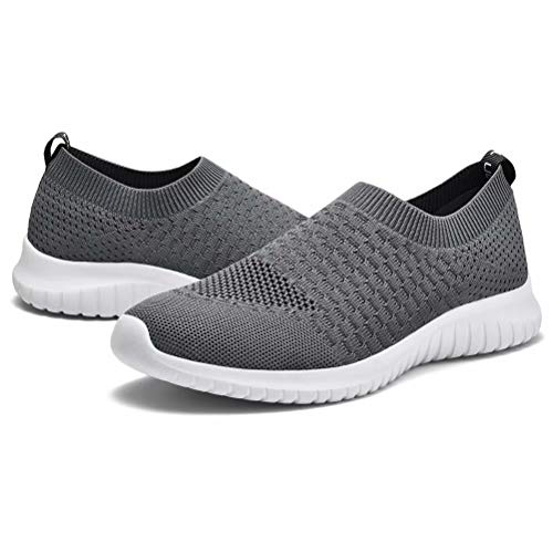 konhill Women's Walking Tennis Shoes - Lightweight Athletic Casual Gym Slip on Sneakers 13 US Dark Grey