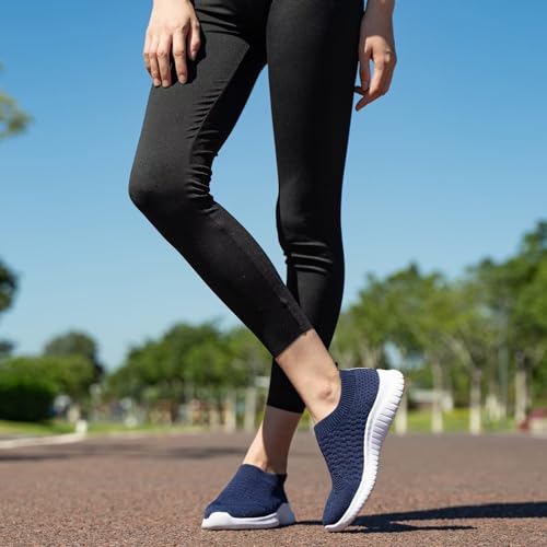 konhill Women's Walking Tennis Shoes - Lightweight Athletic Casual Gym Slip on Sneakers 12 US Navy