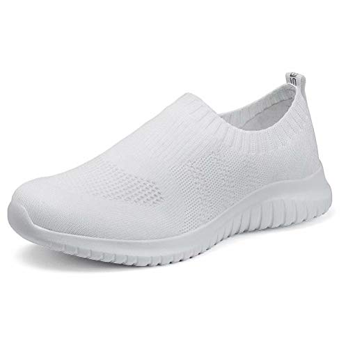konhill Women's Walking Tennis Shoes - Lightweight Athletic Casual Gym Slip on Sneakers 13 US White