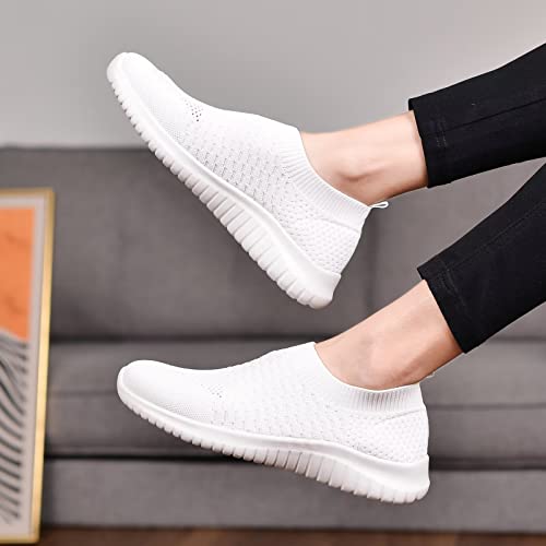 konhill Women's Walking Tennis Shoes - Lightweight Athletic Casual Gym Slip on Sneakers 12 US White