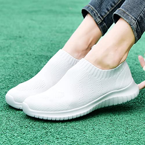 konhill Women's Walking Tennis Shoes - Lightweight Athletic Casual Gym Slip on Sneakers 13 US White