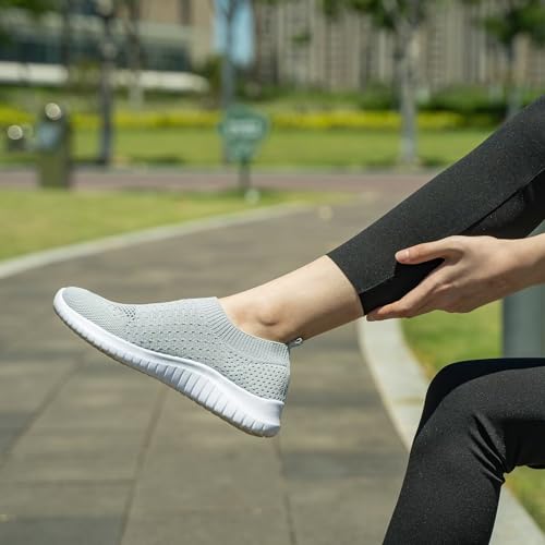 konhill Women's Walking Tennis Shoes - Lightweight Athletic Casual Gym Slip on Sneakers 13 US L.Gray