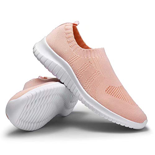 konhill Women's Walking Tennis Shoes - Lightweight Athletic Casual Gym Slip on Sneakers 13 US Shell Pink