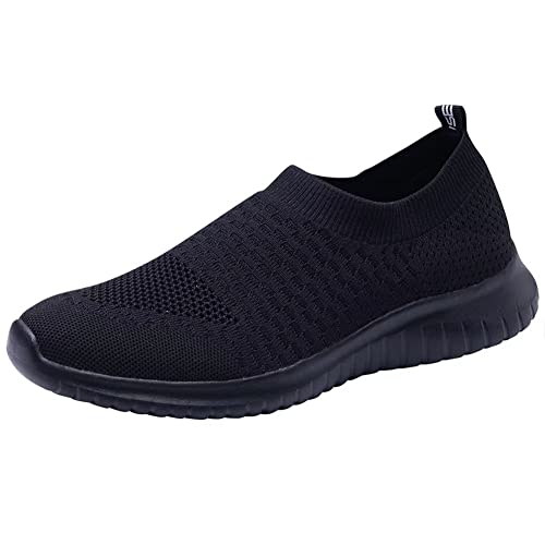 konhill Women's Walking Tennis Shoes - Lightweight Athletic Casual Gym Slip on Sneakers 13 US All Black