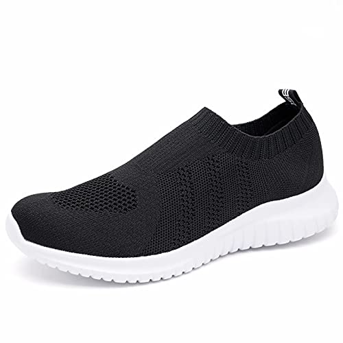 konhill Women's Walking Tennis Shoes - Lightweight Athletic Casual Gym Slip on Sneakers 13 US Black