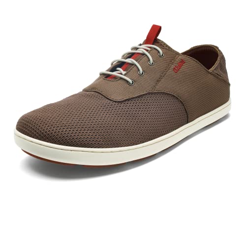OLUKAI Nohea Moku Men's Boat Shoes, No Tie Laces & Stretch Construction, Breathable Mesh & All Weather Rubber Soles, Rock/Mustang, 15