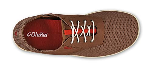 OLUKAI Nohea Moku Men's Boat Shoes, No Tie Laces & Stretch Construction, Breathable Mesh & All Weather Rubber Soles, Rock/Mustang, 15