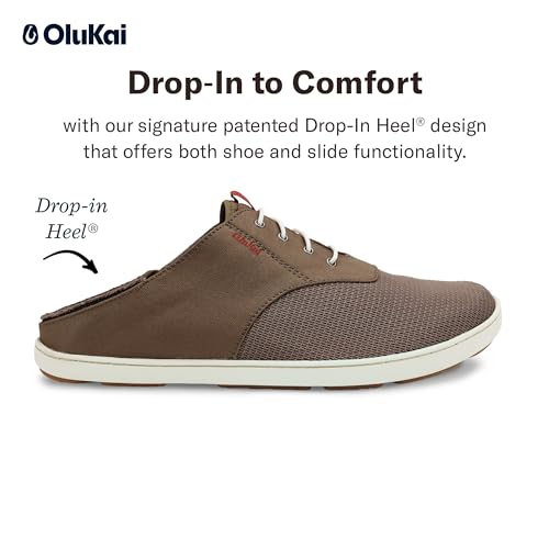 OLUKAI Nohea Moku Men's Boat Shoes, No Tie Laces & Stretch Construction, Breathable Mesh & All Weather Rubber Soles, Rock/Mustang, 15