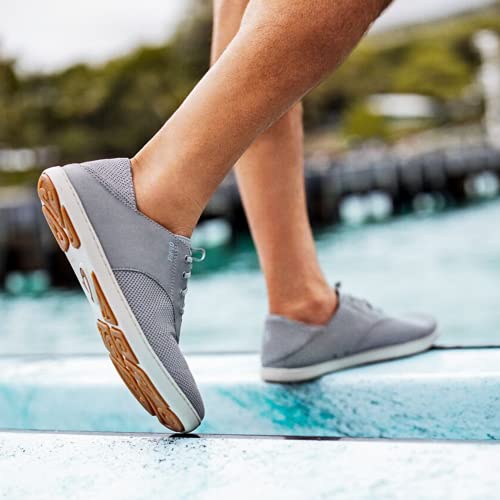 OLUKAI Nohea Moku Men's Boat Shoes, No Tie Laces & Stretch Construction, Breathable Mesh & All Weather Rubber Soles, Rock/Mustang, 15