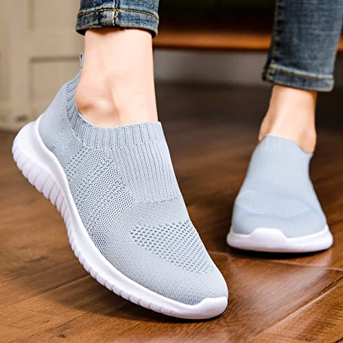 konhill Women's Walking Tennis Shoes - Lightweight Athletic Casual Gym Slip on Sneakers 9 US L.Gray