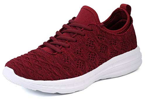 Joomra Womens Stylish Sneakers Burgundy Flats Gym Slipon Exercise Ladies Lightweight Workout Jogging Walking Athletic Tennis Shoes Burgundy Size 9