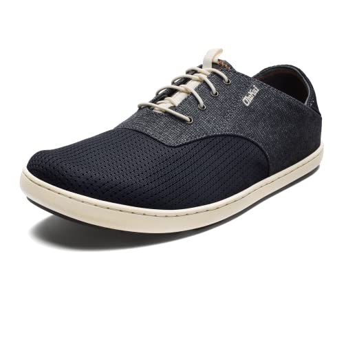 OLUKAI Nohea Moku Men's Boat Shoes, No Tie Laces & Stretch Construction, Breathable Mesh & All Weather Rubber Soles, Dk Shadow/Dk Shadow, 9