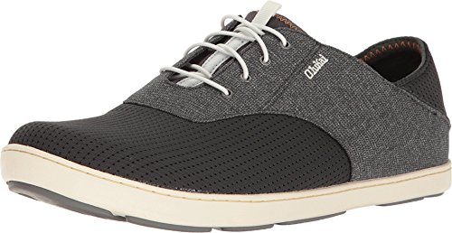 OLUKAI Nohea Moku Men's Boat Shoes, No Tie Laces & Stretch Construction, Breathable Mesh & All Weather Rubber Soles, Dk Shadow/Dk Shadow, 9