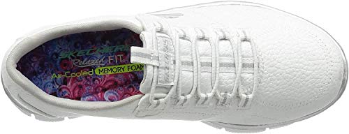 Skechers Women's Sport Empire - Rock Around Relaxed Fit Fashion Sneaker, White/Silver, 8 B(M) US