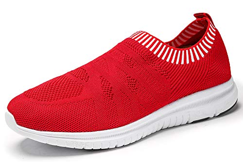 QIUYIXI Men's Slip On Walking Shoes Lightweight Causual Running Sneakers Red/White 12