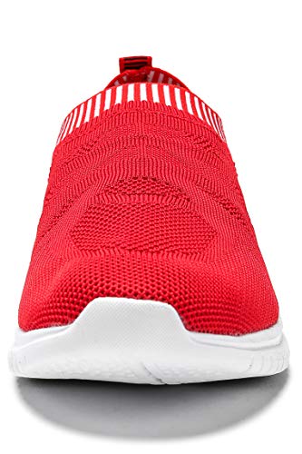 QIUYIXI Men's Slip On Walking Shoes Lightweight Causual Running Sneakers Red/White 12