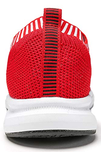 QIUYIXI Men's Slip On Walking Shoes Lightweight Causual Running Sneakers Red/White 12