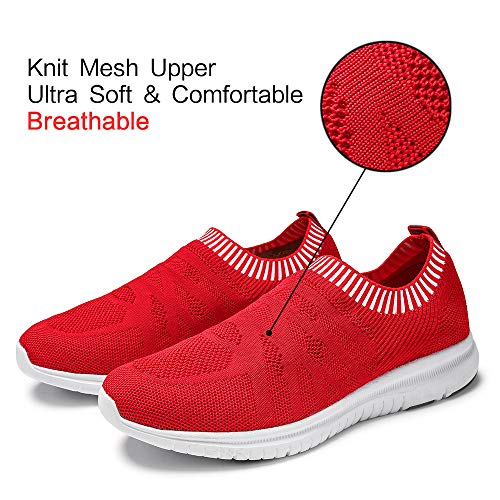 QIUYIXI Men's Slip On Walking Shoes Lightweight Causual Running Sneakers Red/White 12