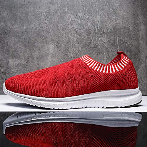 QIUYIXI Men's Slip On Walking Shoes Lightweight Causual Running Sneakers Red/White 12