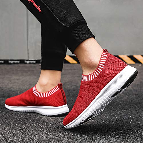 QIUYIXI Men's Slip On Walking Shoes Lightweight Causual Running Sneakers Red/White 12