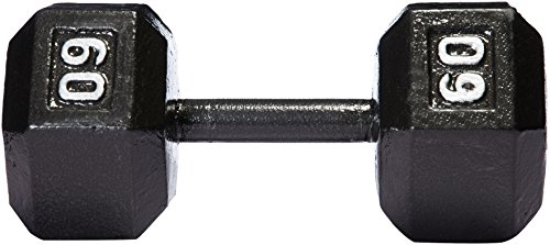 Amazon Basics Cast Iron Hex Dumbbell Weight, 14.2 x 6.9 x 6 Inches, 60 Pounds, Black