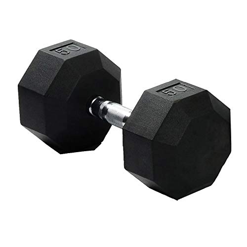SPRI Dumbbells Deluxe Rubber Coated Hand Weights All-Purpose Color Coded Dumbbell for Strength Training (50-Pound) - Sold as a Single Dumbbell