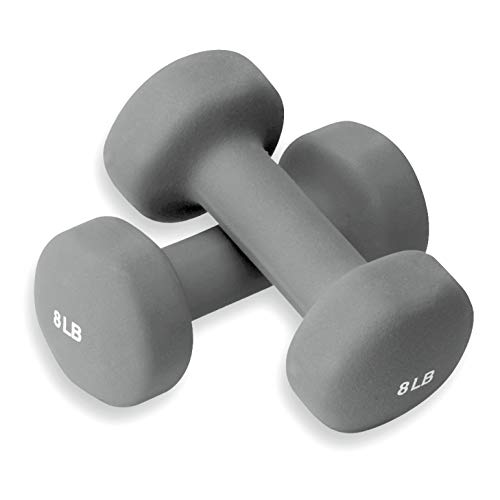 Valeo Fitness 8lb Neoprene Hand Weights for Fitness Training, Grey, 8 lb