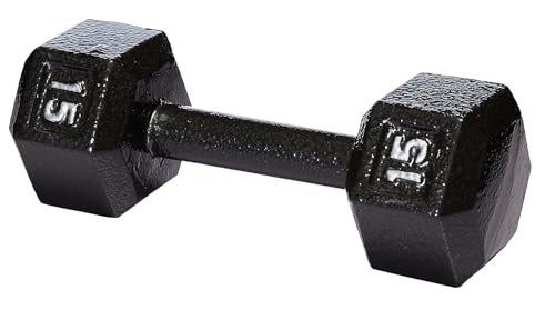 Amazon Basics Cast Iron Hex Dumbbell Weight, 10 x 4 x 3.5 Inches, 15 Pounds, Black