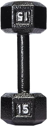 Amazon Basics Cast Iron Hex Dumbbell Weight, 10 x 4 x 3.5 Inches, 15 Pounds, Black