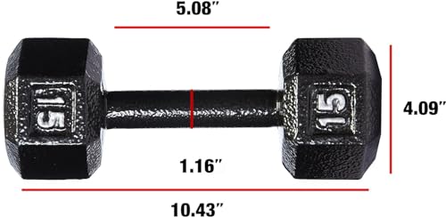 Amazon Basics Cast Iron Hex Dumbbell Weight, 10 x 4 x 3.5 Inches, 15 Pounds, Black