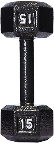 Amazon Basics Cast Iron Hex Dumbbell Weight, 10 x 4 x 3.5 Inches, 15 Pounds, Black