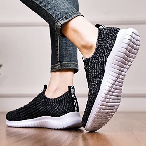 TIOSEBON Women's Lightweight Casual Walking Athletic Shoes Breathable Running Slip-On Sneakers for Jogging Workout 9 US Deep Gray