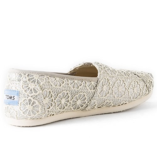 TOMS Womens Crochet Glitter Slip On Alpargata Flat Shoe, Silver, US 5
