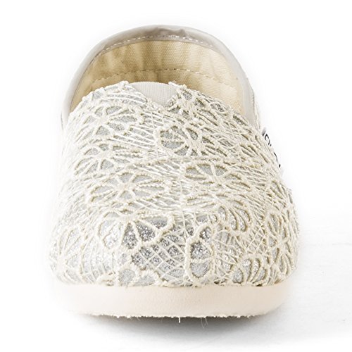 TOMS Womens Crochet Glitter Slip On Alpargata Flat Shoe, Silver, US 5
