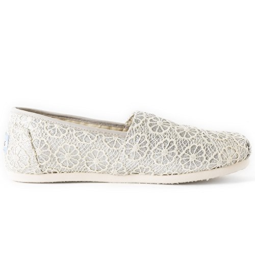 TOMS Womens Crochet Glitter Slip On Alpargata Flat Shoe, Silver, US 5