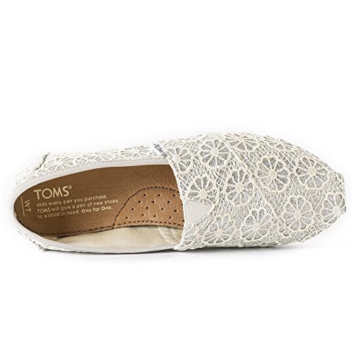 TOMS Womens Crochet Glitter Slip On Alpargata Flat Shoe, Silver, US 5