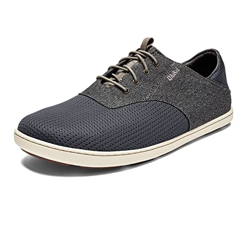 OLUKAI Nohea Moku Men's Boat Shoes, No Tie Laces & Stretch Construction, Breathable Mesh & All Weather Rubber Soles, Charcoal/Clay, 9
