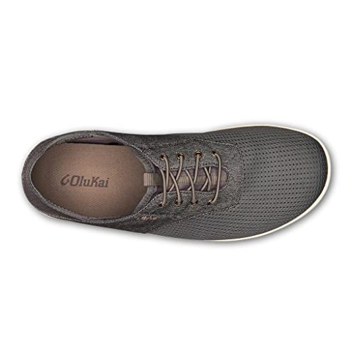 OLUKAI Nohea Moku Men's Boat Shoes, No Tie Laces & Stretch Construction, Breathable Mesh & All Weather Rubber Soles, Charcoal/Clay, 9