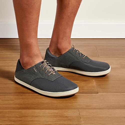 OLUKAI Nohea Moku Men's Boat Shoes, No Tie Laces & Stretch Construction, Breathable Mesh & All Weather Rubber Soles, Charcoal/Clay, 9