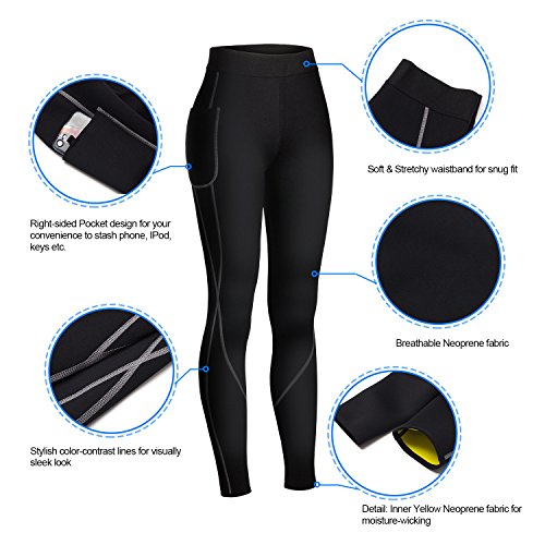 Wonderience Sauna Pants for Women High Waist Neoprene Sweat Leggings Slimming Pants with Pocket for Workout(Black,XX-Large)