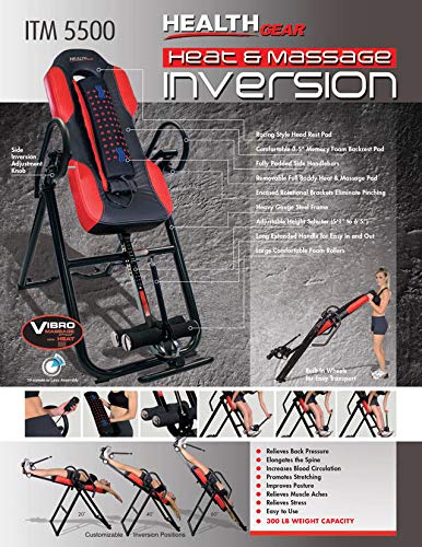 Health Gear ITM5500 Advanced Technology Inversion Table with Vibro Massage & Heat - Heavy Duty up to 300 lbs.