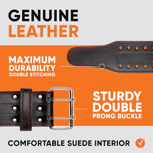 Genuine Leather Gym Weight Belt Workout Belt Weightlifting Gym Belt for Men and Woman Comes (Black/Red, Small)