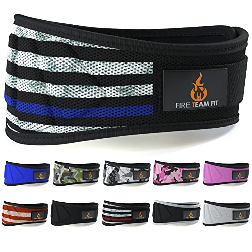 Fire Team Fit Weightlifting Belt, Weight Belt, Weight Lifting Belt for Men and Women, 6 Inch, Back Support for Lifting, Squat and Deadlifting Workout Belt (Blue Line, 30" - 34" Around Navel, Small)
