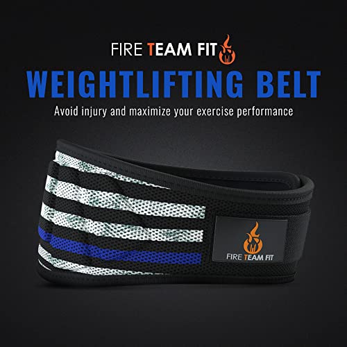 Fire Team Fit Weightlifting Belt, Weight Belt, Weight Lifting Belt for Men and Women, 6 Inch, Back Support for Lifting, Squat and Deadlifting Workout Belt (Blue Line, 30" - 34" Around Navel, Small)