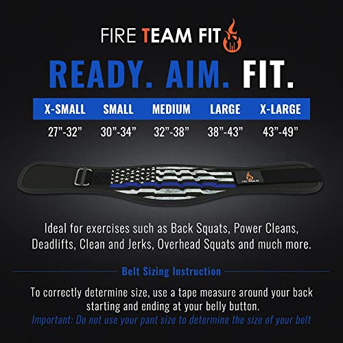 Fire Team Fit Weightlifting Belt, Weight Belt, Weight Lifting Belt for Men and Women, 6 Inch, Back Support for Lifting, Squat and Deadlifting Workout Belt (Blue Line, 30" - 34" Around Navel, Small)